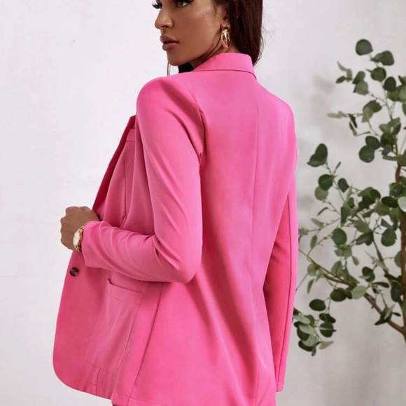 Plaid lapel collar blazer jacket hot pink neon - Picture 2 of 3